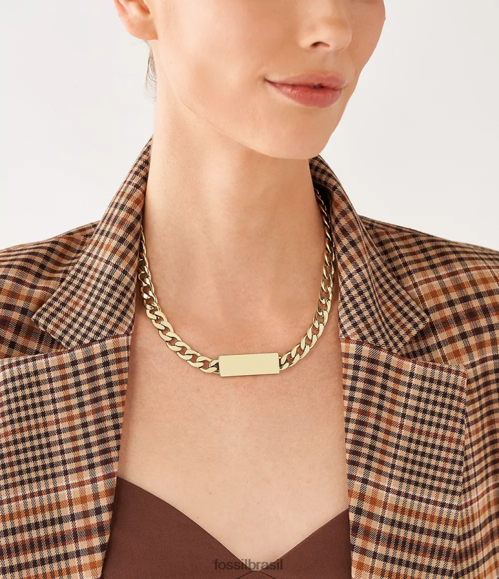 Fossil joia mulheres desenhou colar de identificação de aço inoxidável tom de ouro 66RZLJ960