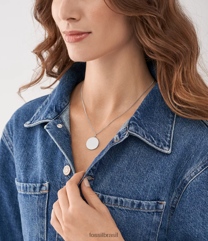 Fossil joia mulheres desenhou colar de pingente de aço inoxidável tom prata 66RZLJ908