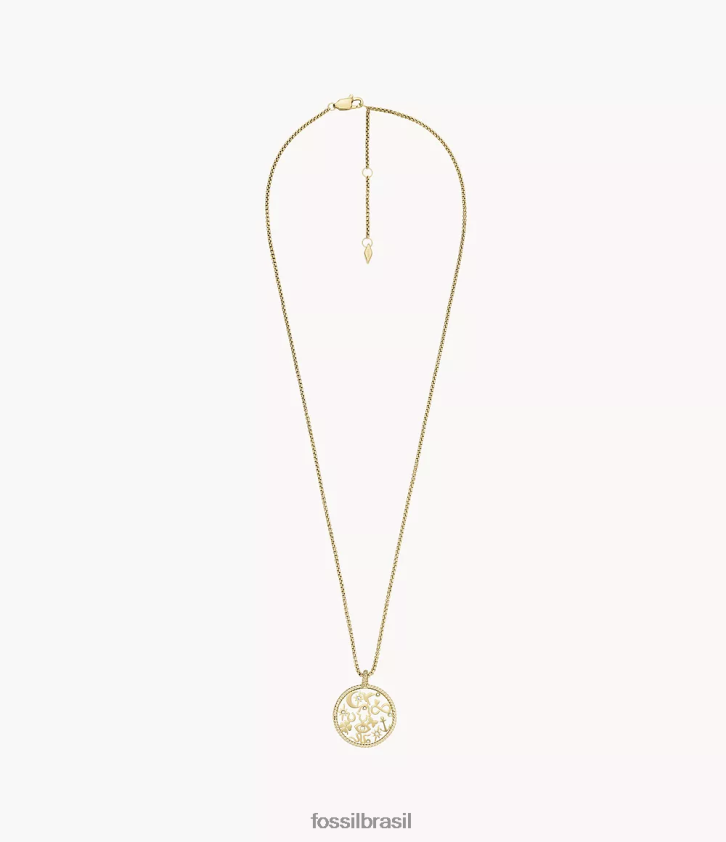 Fossil joia mulheres sutton ícones colar de pingente de aço inoxidável dourado 66RZLJ1216