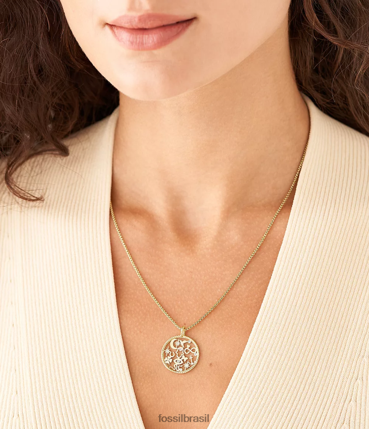 Fossil joia mulheres sutton ícones colar de pingente de aço inoxidável dourado 66RZLJ1216