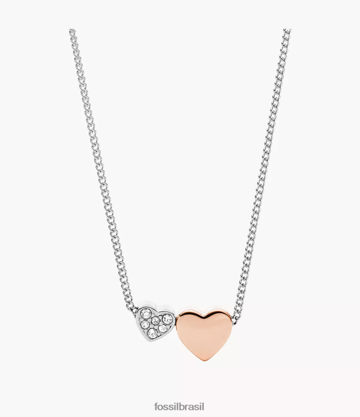 Fossil joia mulheres sutton duo corações colar de aço inoxidável dois tons 66RZLJ927