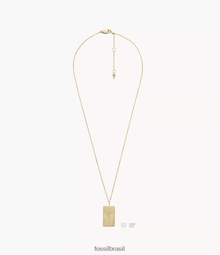 Fossil joia mulheres conjunto de colar e brincos de opala sintética opalas celestiais tom de ouro 66RZLJ1218