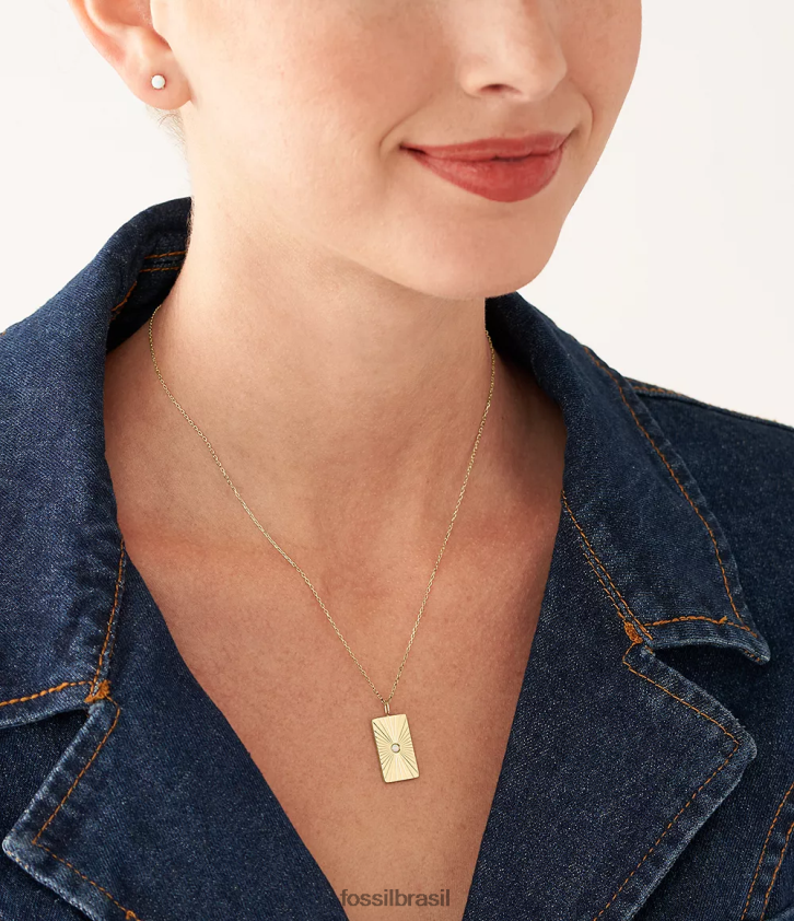 Fossil joia mulheres conjunto de colar e brincos de opala sintética opalas celestiais tom de ouro 66RZLJ1218