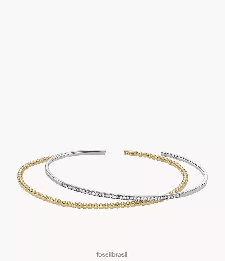 Fossil joia mulheres conjunto de pulseiras de aço inoxidável empilhadas prata e ouro bicolor 66RZLJ1311