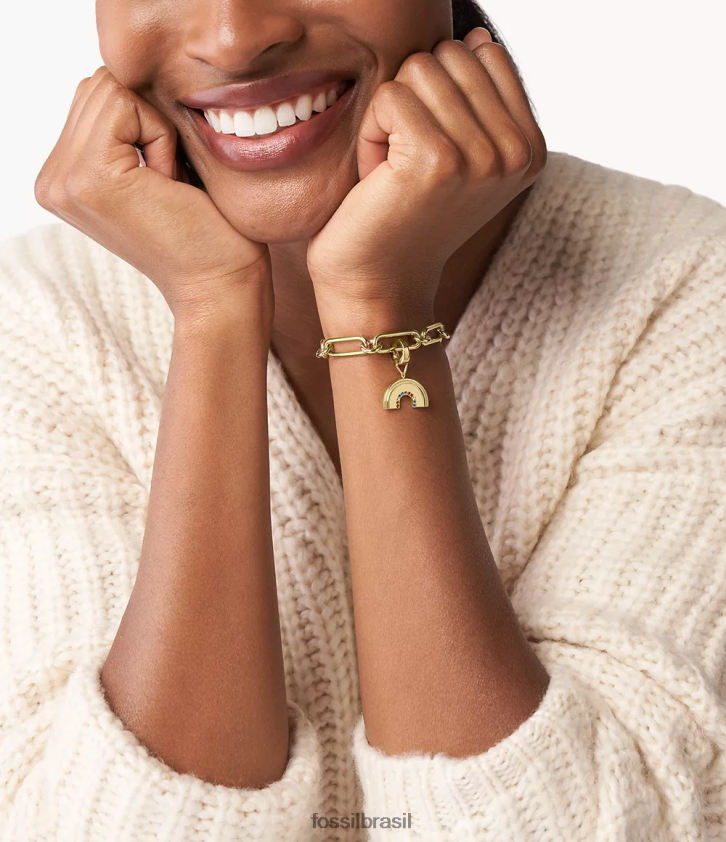 Fossil joia mulheres rowan oh tão charmoso pingente de arco-íris de vidro multicolorido em aço inoxidável tom de ouro 66RZLJ1193