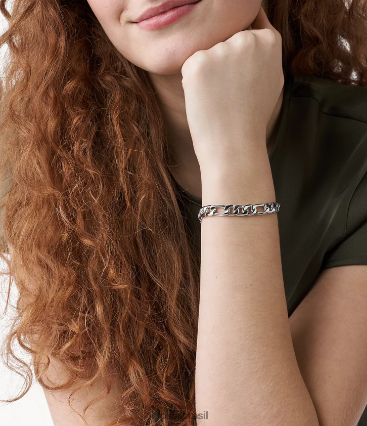 Fossil joia mulheres Rowan oh tão charmosa pulseira de corrente de aço inoxidável tom prata 66RZLJ1161