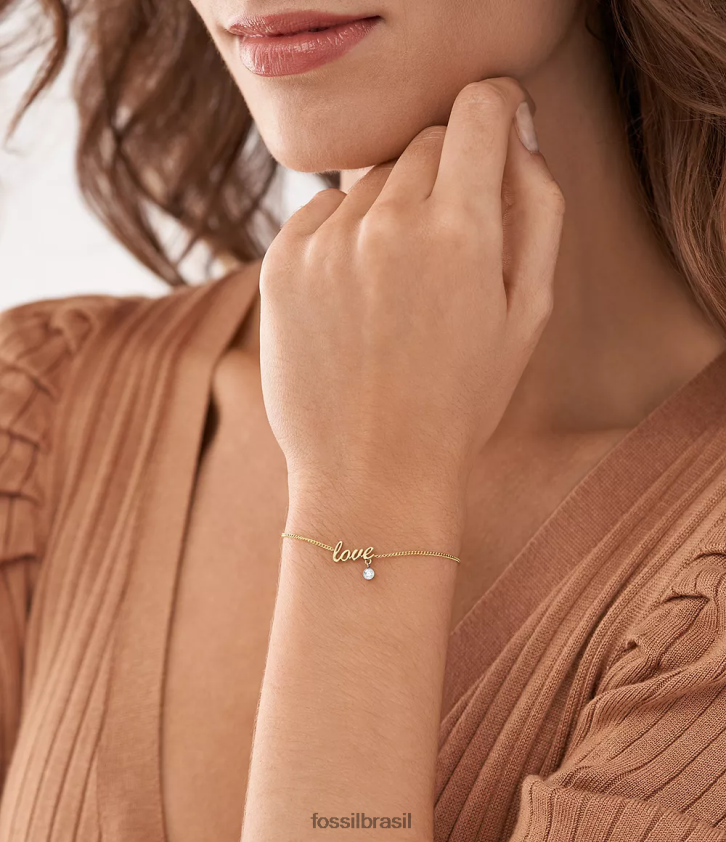 Fossil joia mulheres Sadie Love Notes pulseira de estação em aço inoxidável dois tons 66RZLJ1016