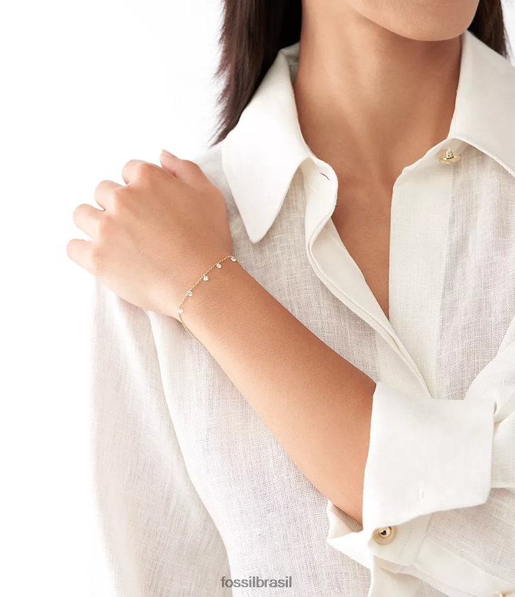 Fossil joia mulheres Sadie Shine Bright Latão banhado a 14k e pulseira pendente de aço inoxidável ouro 66RZLJ996