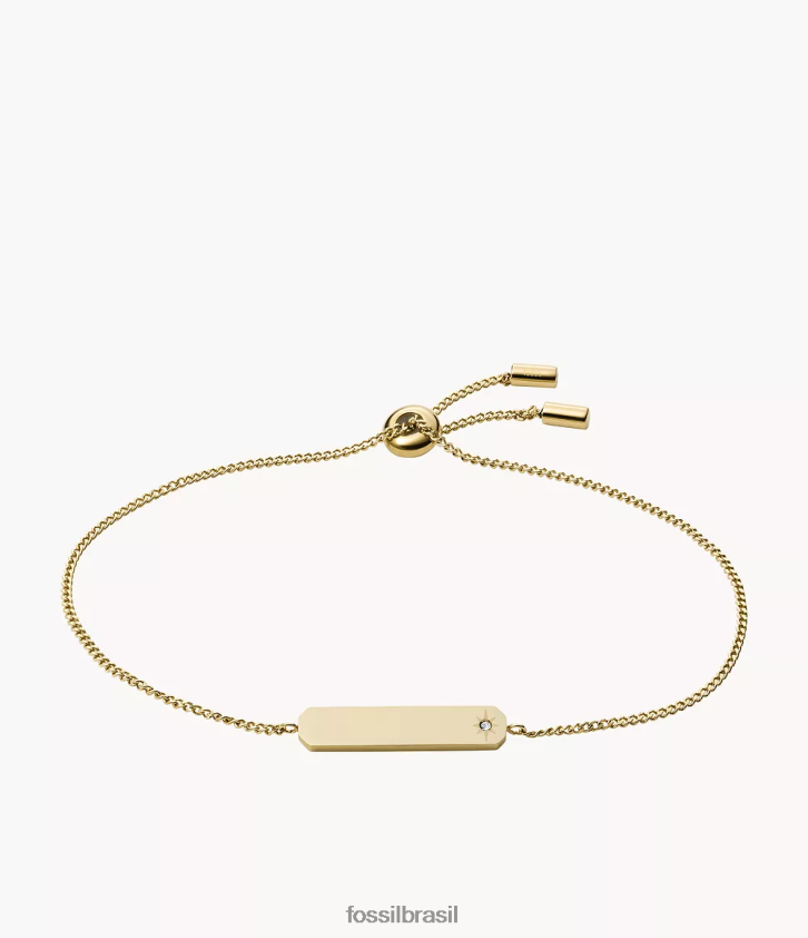 Fossil joia mulheres desenhou pulseira de corrente com barra de aço inoxidável tom de ouro 66RZLJ1011