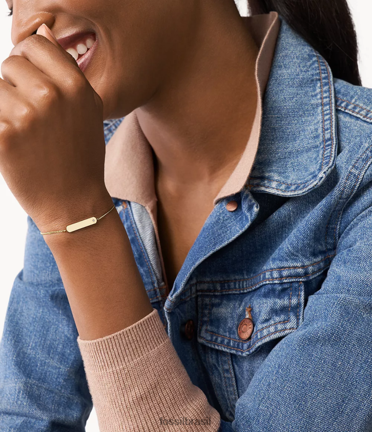 Fossil joia mulheres desenhou pulseira de corrente com barra de aço inoxidável tom de ouro 66RZLJ1011