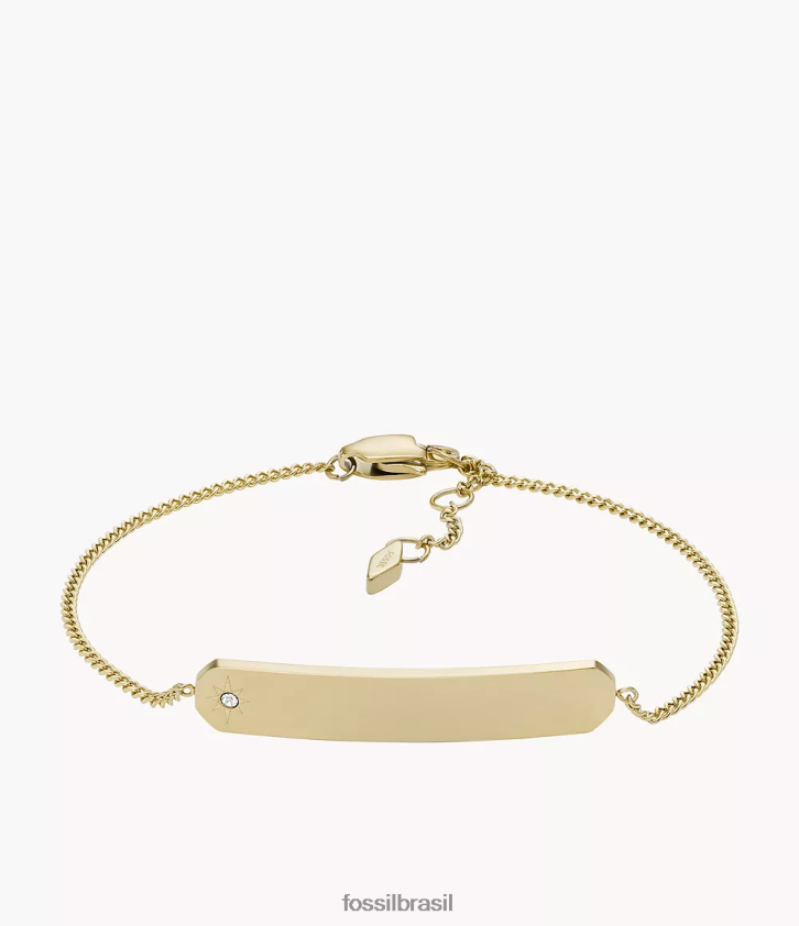 Fossil joia mulheres desenhou pulseira de corrente com barra de aço inoxidável tom de ouro 66RZLJ976