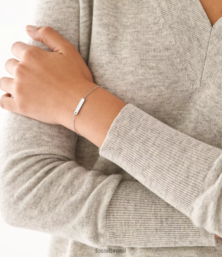 Fossil joia mulheres desenhou pulseira de corrente com barra de aço inoxidável tom prata 66RZLJ1010