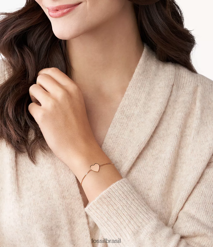 Fossil joia mulheres pulseira de aço coração lane tom de ouro rosa 66RZLJ984