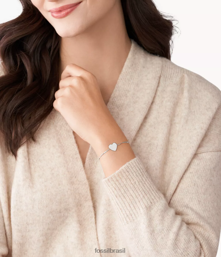 Fossil joia mulheres pulseira de aço inoxidável com coração lane tom prata 66RZLJ987