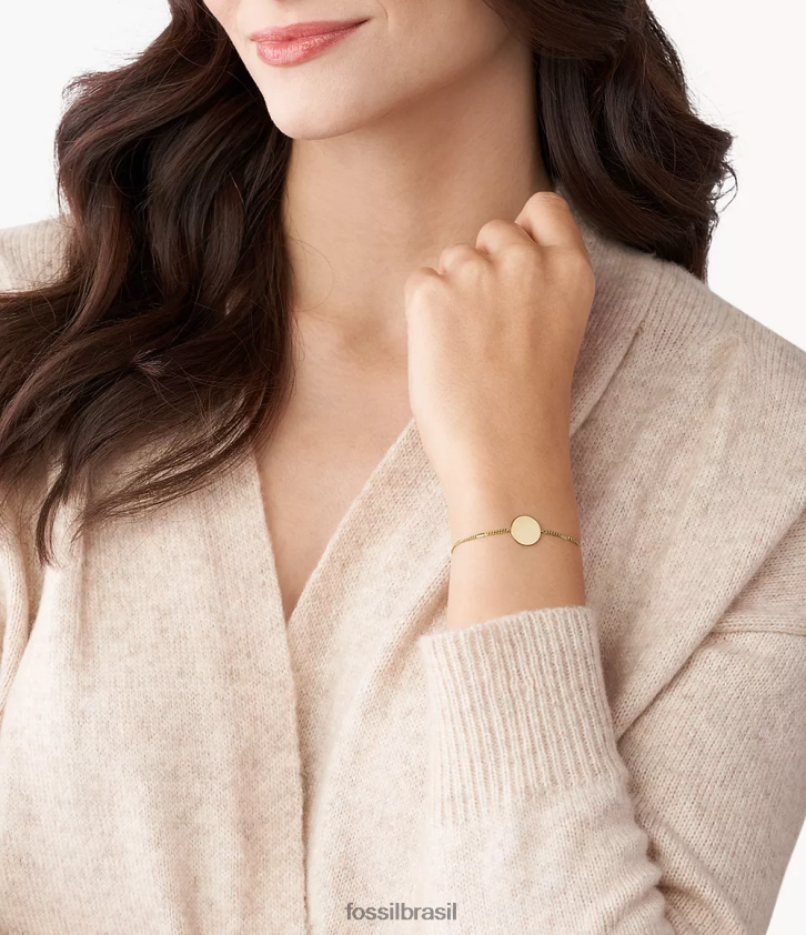 Fossil joia mulheres pulseira de aço inoxidável disco lane tom de ouro 66RZLJ1005