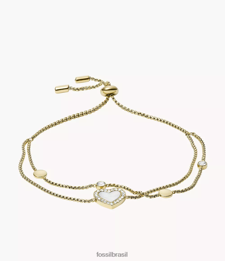 Fossil joia mulheres pulseira de aço inoxidável val heart duo tom de ouro 66RZLJ986