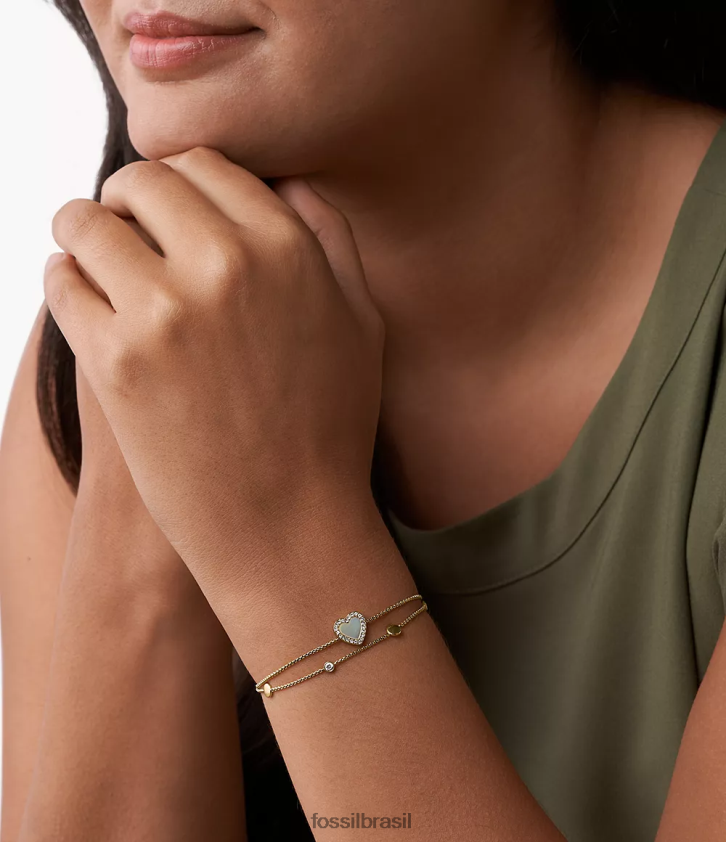 Fossil joia mulheres pulseira de aço inoxidável val heart duo tom de ouro 66RZLJ986
