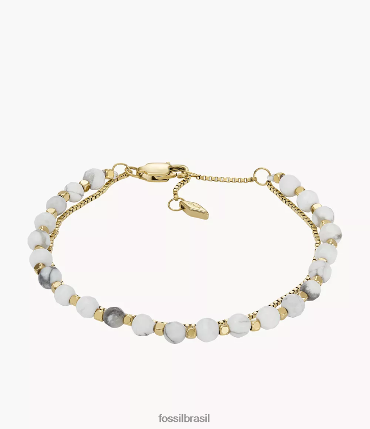 Fossil joia mulheres pulseira de contas com corrente toda empilhada Howlite 66RZLJ1004