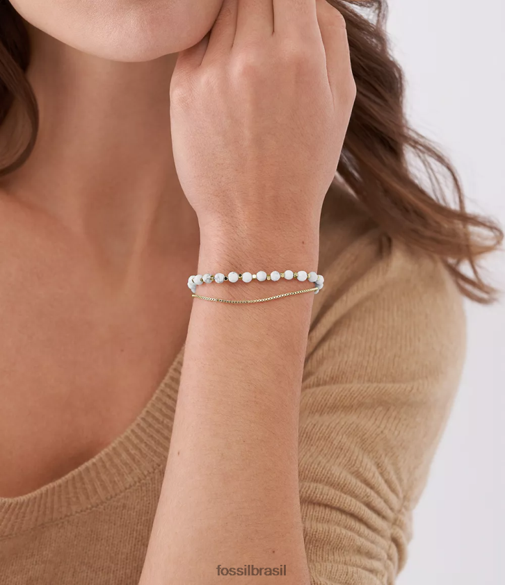 Fossil joia mulheres pulseira de contas com corrente toda empilhada Howlite 66RZLJ1004