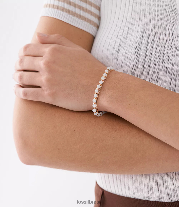 Fossil joia mulheres pulseira de contas com corrente toda empilhada quartzo rosa 66RZLJ982