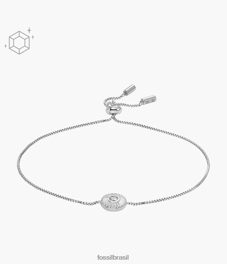 Fossil joia mulheres pulseira de corrente circular com textura esterlina prata 66RZLJ1028