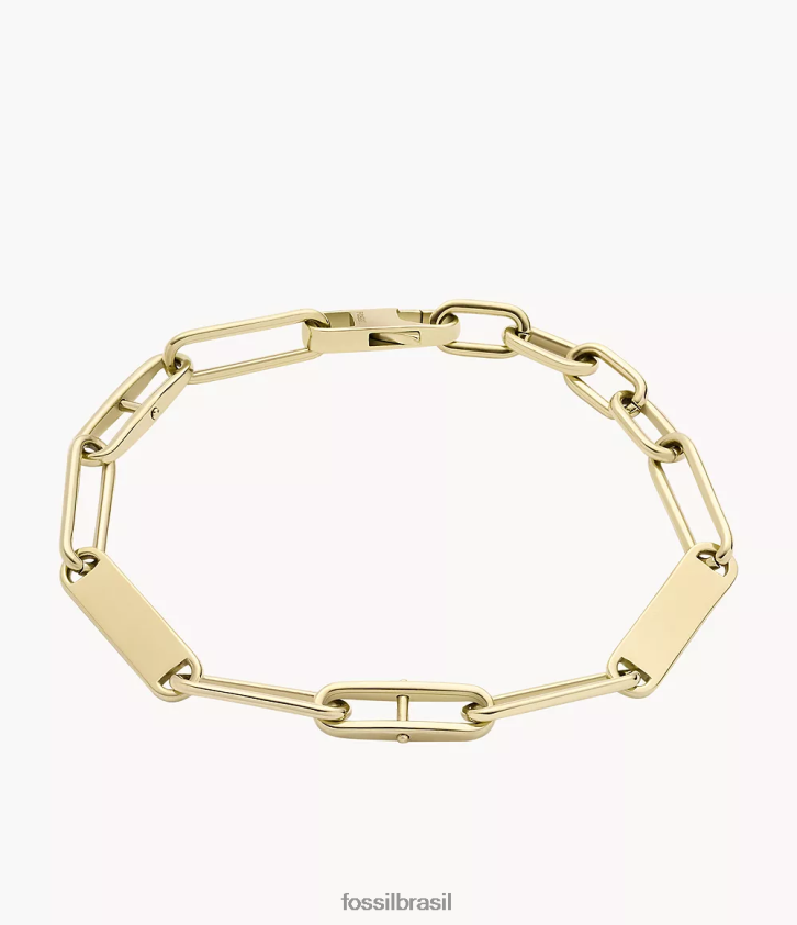 Fossil joia mulheres pulseira de corrente de aço inoxidável Heritage Essentials tom de ouro 66RZLJ1014