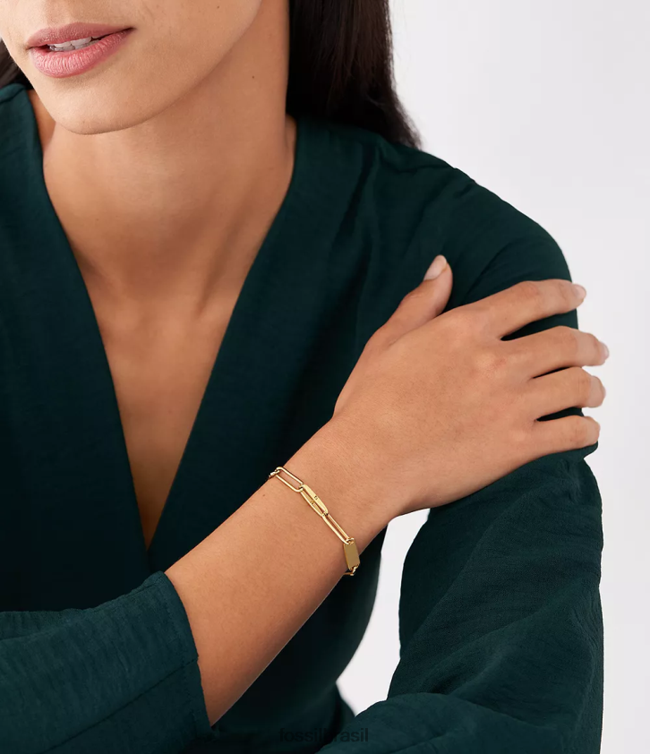 Fossil joia mulheres pulseira de corrente de aço inoxidável Heritage Essentials tom de ouro 66RZLJ1014