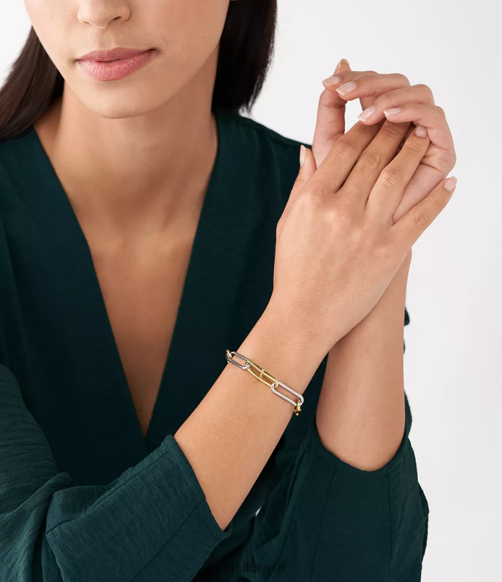 Fossil joia mulheres pulseira de corrente de aço inoxidável d-link Heritage dois tons 66RZLJ975