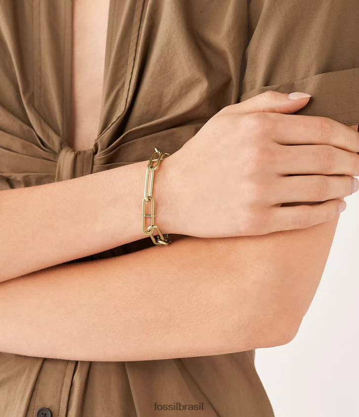 Fossil joia mulheres pulseira de corrente de aço inoxidável d-link Heritage tom de ouro 66RZLJ963