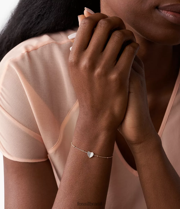 Fossil joia mulheres pulseira de corrente de aço inoxidável sutton flutter corações tom de ouro rosa 66RZLJ1008