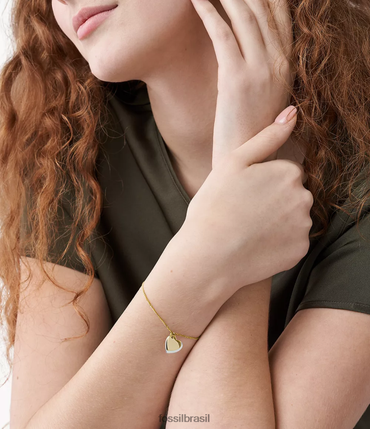 Fossil joia mulheres pulseira de corrente de coração de aço inoxidável lane dois tons 66RZLJ1270