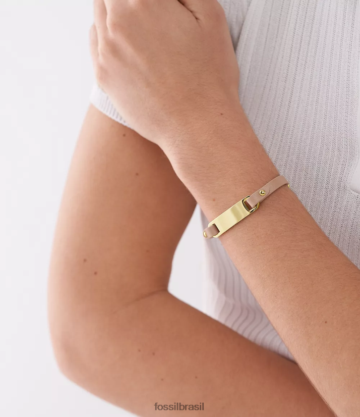 Fossil joia mulheres pulseira de couro com placa herdada café com leite marrom 66RZLJ1001