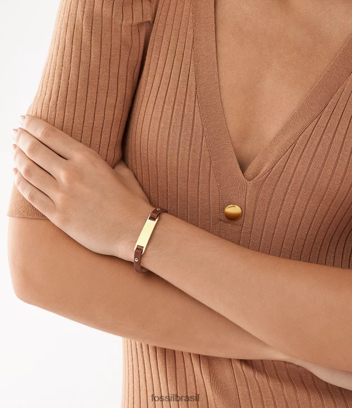 Fossil joia mulheres pulseira de couro com placa herdada marrom 66RZLJ999