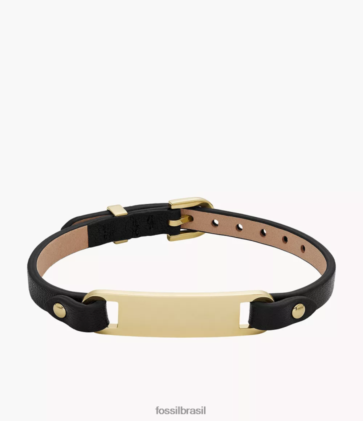 Fossil joia mulheres pulseira de couro com placa herdada preto 66RZLJ980