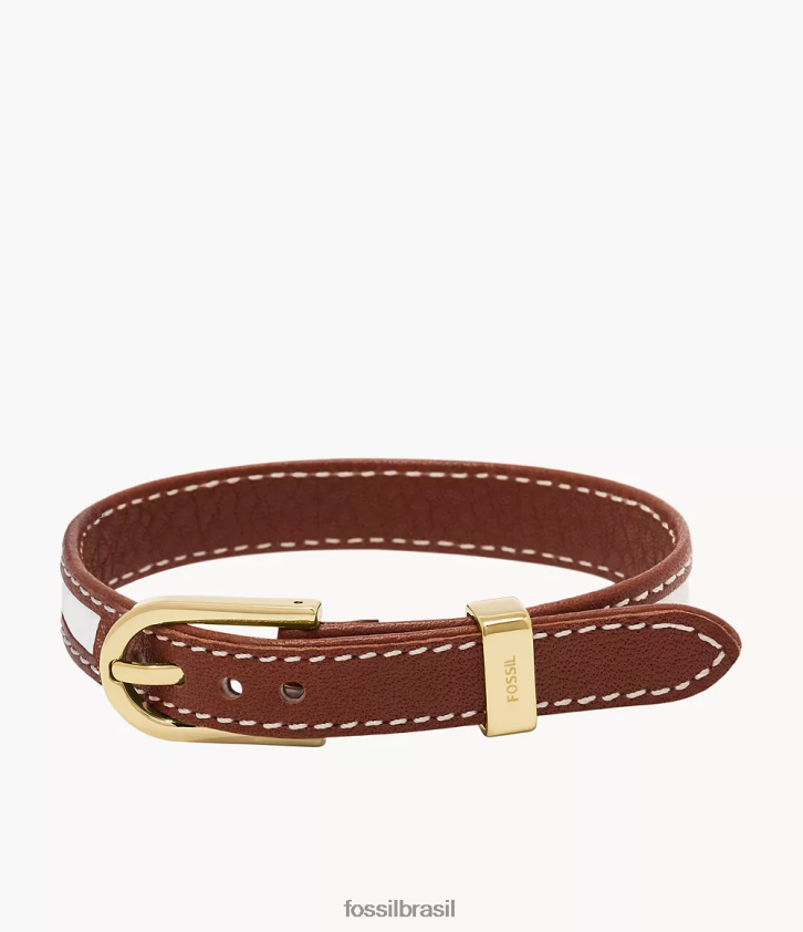 Fossil joia mulheres pulseira de couro d-link Heritage Marrom e branco 66RZLJ1002