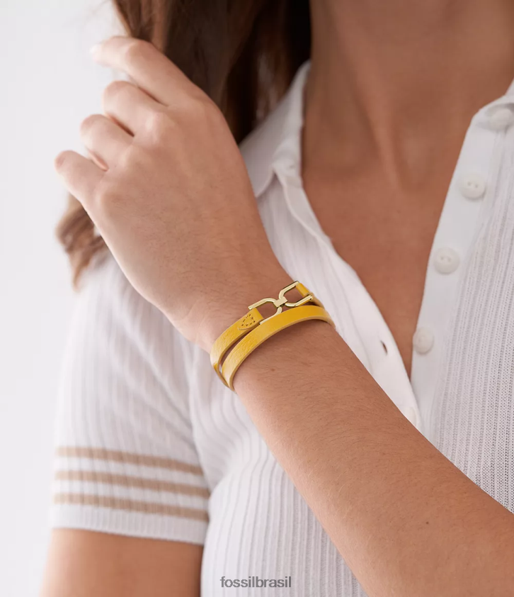 Fossil joia mulheres pulseira de couro d-link Heritage limão amarelo 66RZLJ998