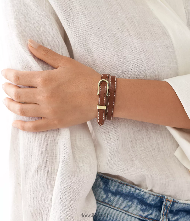 Fossil joia mulheres pulseira de couro d-link Heritage marrom 66RZLJ1208
