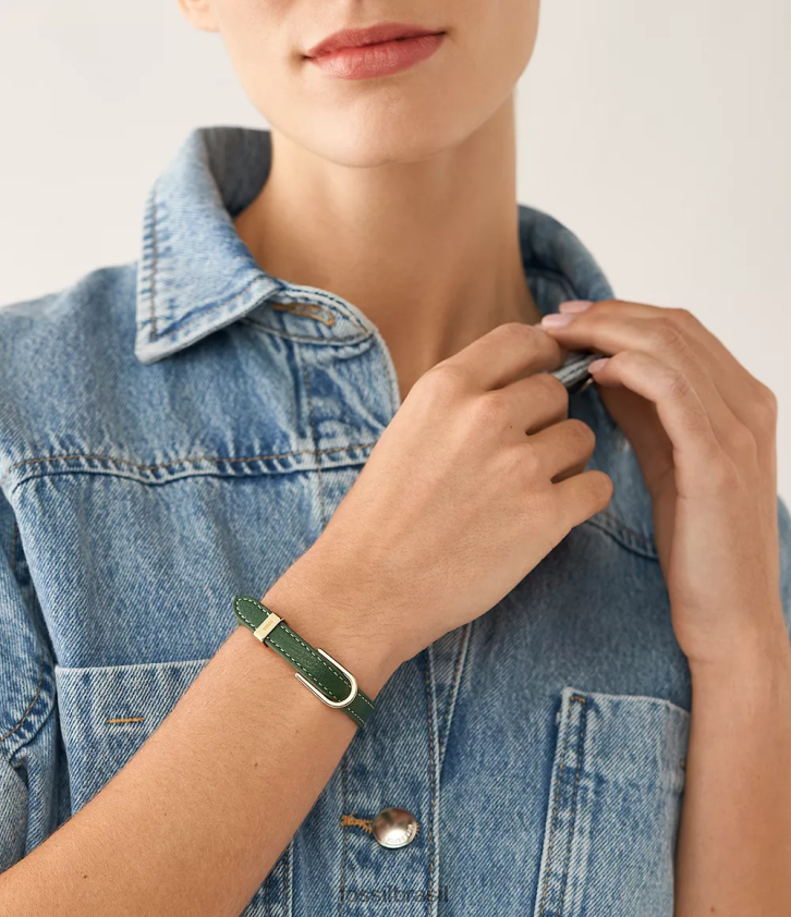 Fossil joia mulheres pulseira de couro d-link Heritage verde 66RZLJ1251