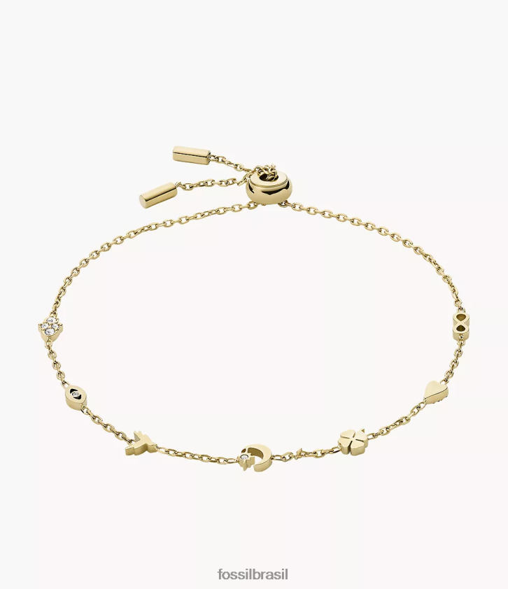 Fossil joia mulheres pulseira de estação de aço inoxidável ícones sutton dourado 66RZLJ1223