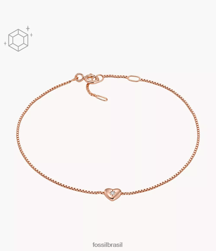 Fossil joia mulheres pulseira de estação de diamante cultivada em laboratório transparente banhada a 14k amor verdadeiro Rosa ouro 66RZLJ985