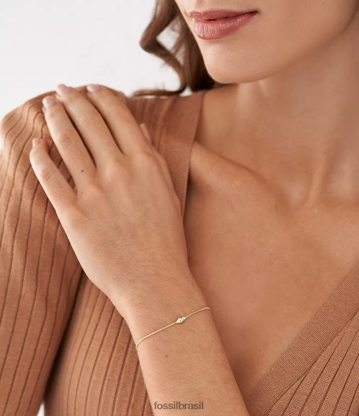 Fossil joia mulheres pulseira de estação de diamante cultivada em laboratório transparente banhada a 14k de mau olhado ouro 66RZLJ1024