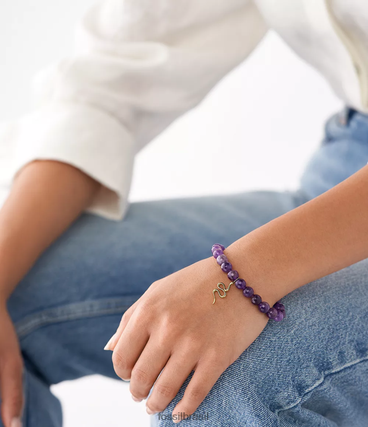 Fossil joia mulheres pulseira sutton moderna e mágica com contas de ametista tom de ouro 66RZLJ1297