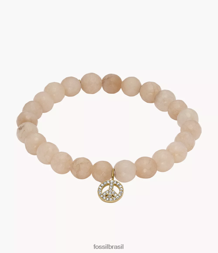 Fossil joia mulheres pulseira sutton moderna e mágica com contas de jade pêssego tom de ouro 66RZLJ1305