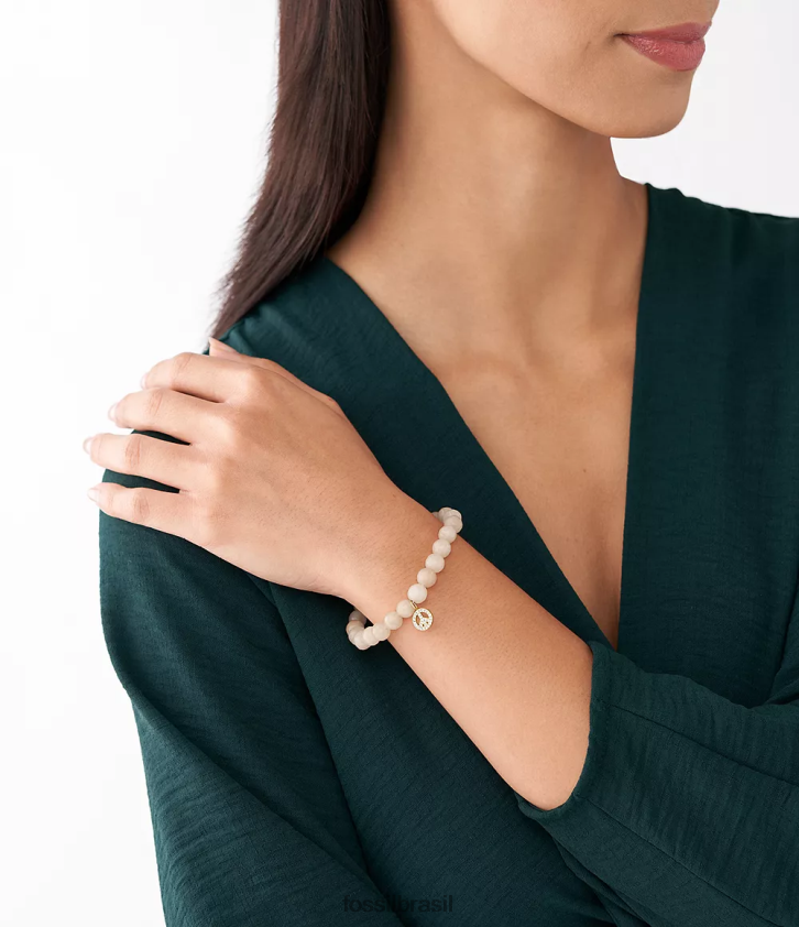 Fossil joia mulheres pulseira sutton moderna e mágica com contas de jade pêssego tom de ouro 66RZLJ1305