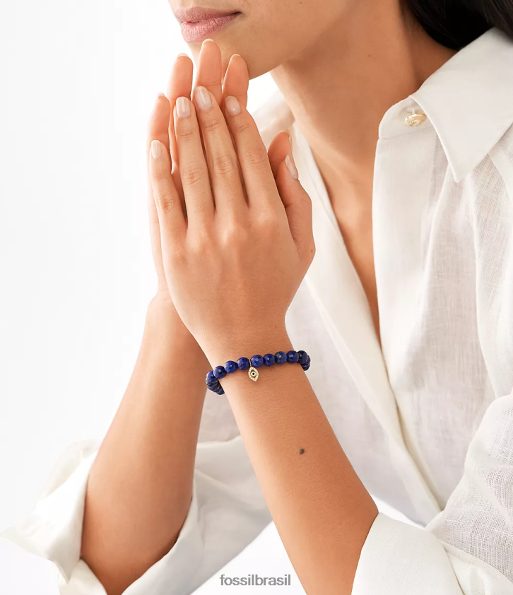 Fossil joia mulheres pulseira sutton moderna e mágica com contas de lápis-lazúli tom de ouro 66RZLJ1235
