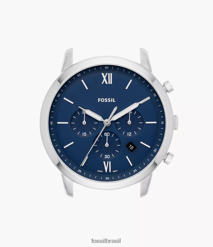 Fossil acessório homens caixa de relógio de aço inoxidável cronógrafo neutro azul 66RZLJ2077