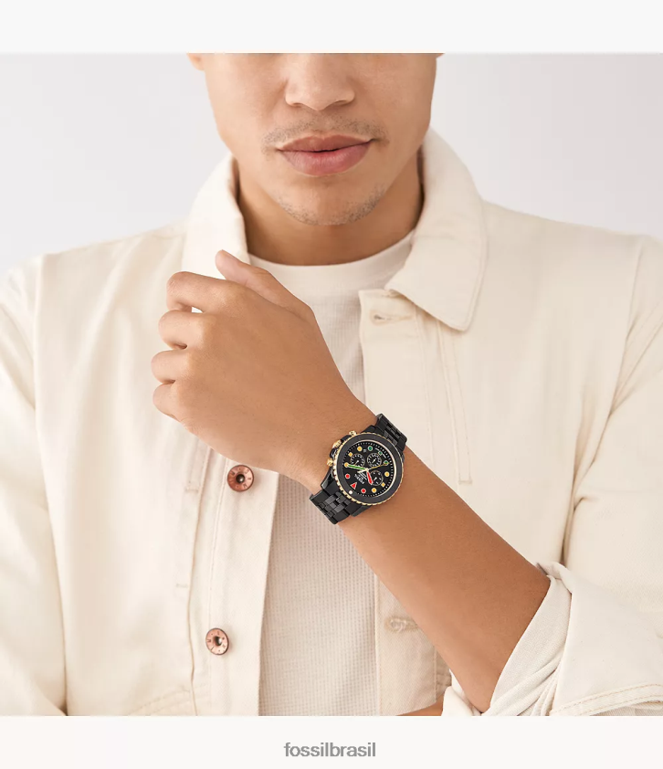 Fossil assistir homens história mês fb-01 relógio cronógrafo de cerâmica preto 66RZLJ1594