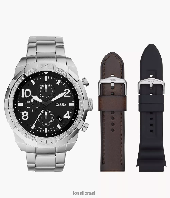 Fossil assistir homens Relógio cronógrafo bronson em aço inoxidável e conjunto de pulseira intercambiável preto 66RZLJ1380