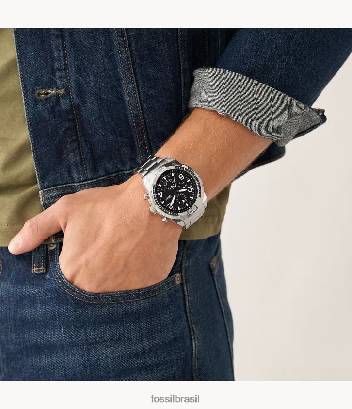 Fossil assistir homens Relógio cronógrafo bronson em aço inoxidável e conjunto de pulseira intercambiável preto 66RZLJ1380