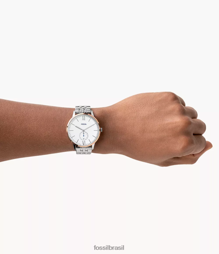 Fossil assistir homens conjunto de caixa de relógio de três ponteiros em aço inoxidável para ele e ela prata 66RZLJ1568